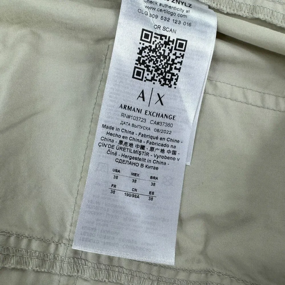 Armani Exchange Mens Drawstring 4-Pocket Pull On Cotton Shorts Light Khaki 38